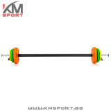 Комплект за body pump - лост с метални тежести с гумено покритие COLOUR 